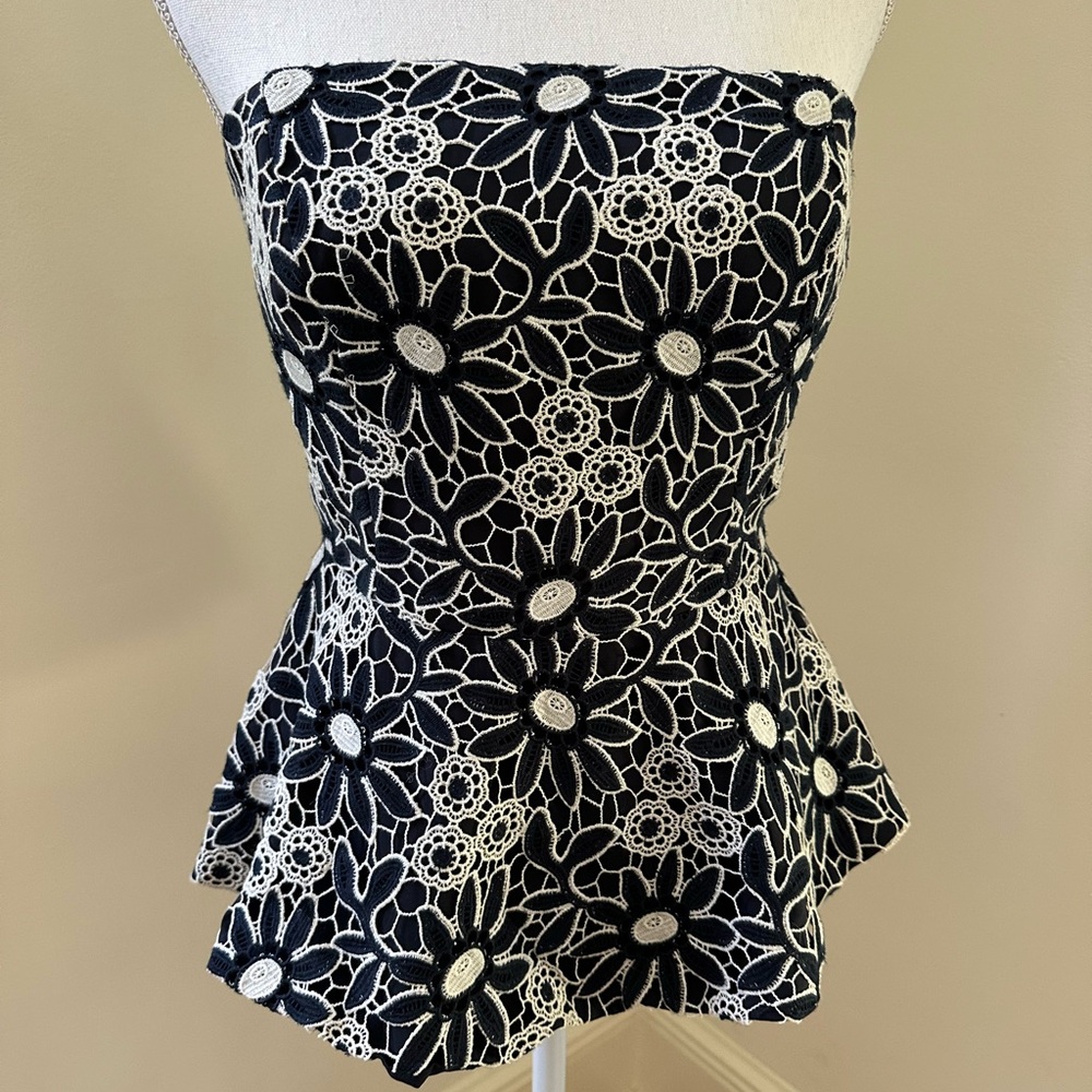 Worth New York Navy Floral Peplum Bustier Blouse size 6